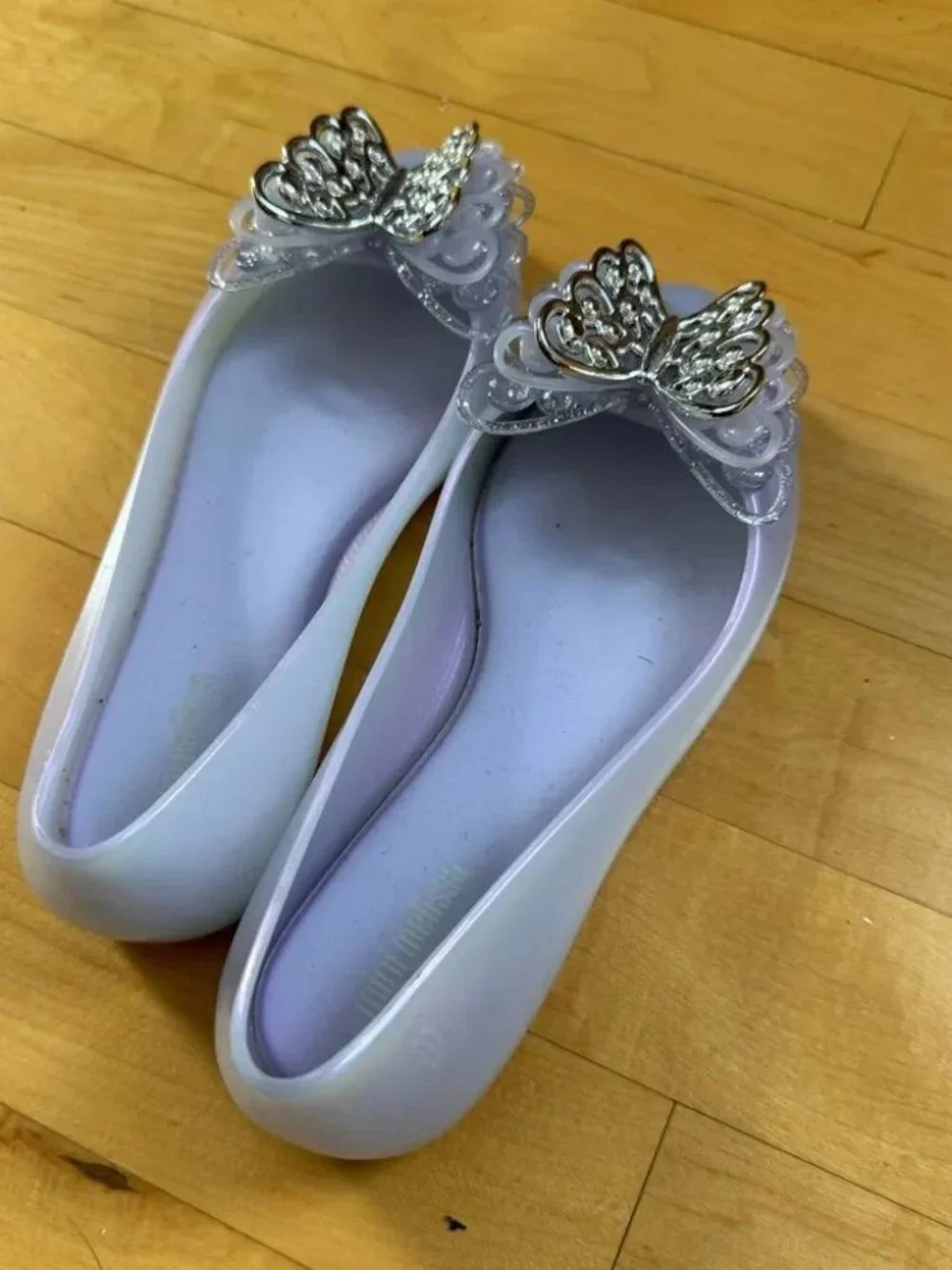 LIKE NEW Mini Melissa Sweet Love Butterfly PEARLY LILAC SHOES SIZE 13